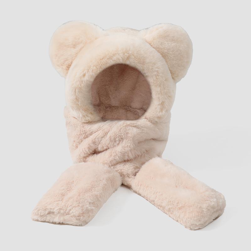 Cute Animal Windproof Hoodies Woman Driving Winter Keep Warm Soft Plush Hat Scarf Set