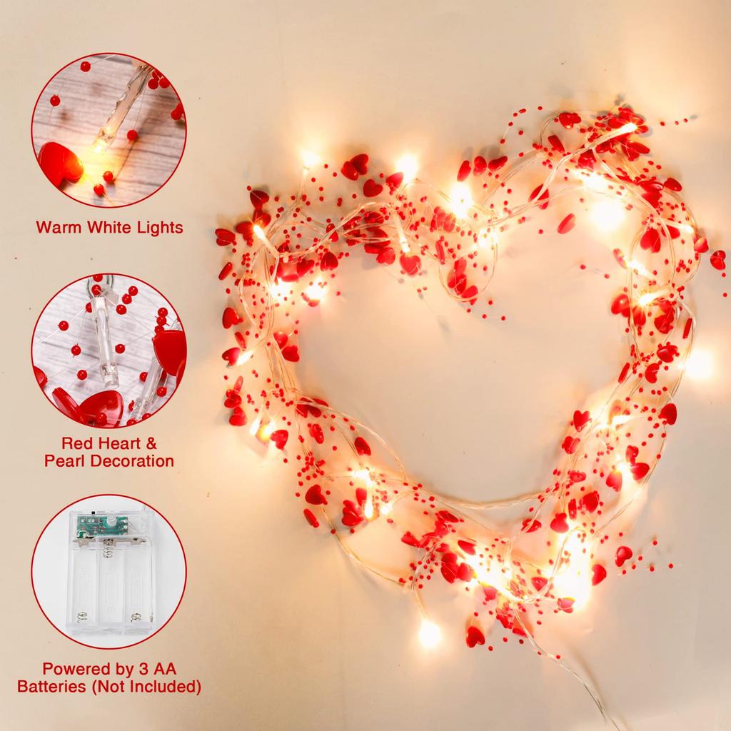 Guirlande Lumineuse LED en Forme de Cœur Rouge Ornement Décoration Pour la Maison Nouvel An Fête de Mariage Accessoire Fête Cadeau de la Saint-Valentin