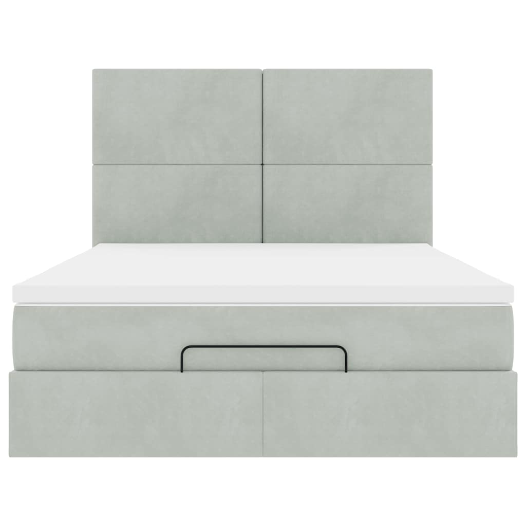 Ottoman Bed with Mattress In Light Grey 140 X 190 Cm Velvet