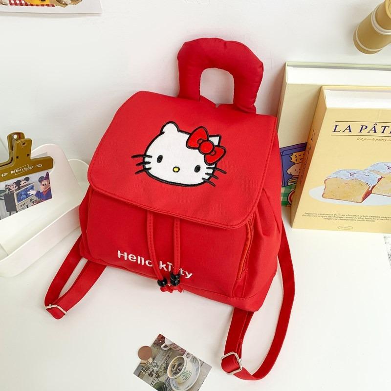 

Casual backpack large capacity simple solid color canvas student schoolbag cute kt cat backpack girl красный