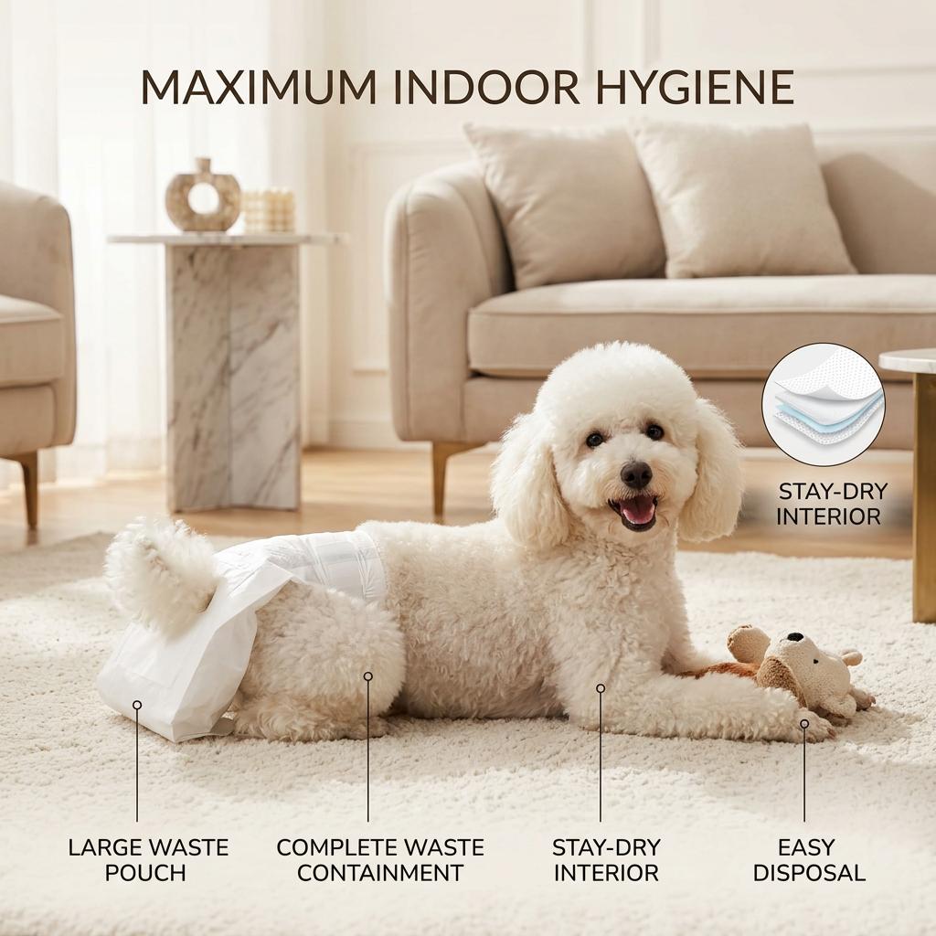 2026 Innovative Mess-free Dog Diapers with Built-in Poop Pocket Disposable Pet Diapers for Fecal Collection Senior Dogs