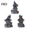 Halloween Desktop Decoration Haunted House Ornament, Resin Miniature, Dark Shape Festive Table Ornament with Skull Elements for Micro Landscape Party