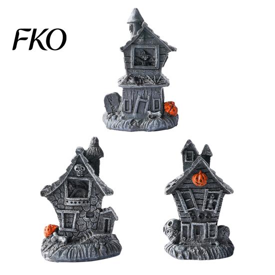 Halloween Desktop Decoration Haunted House Ornament, Resin Miniature, Dark Shape Festive Table Ornament with Skull Elements for Micro Landscape Party