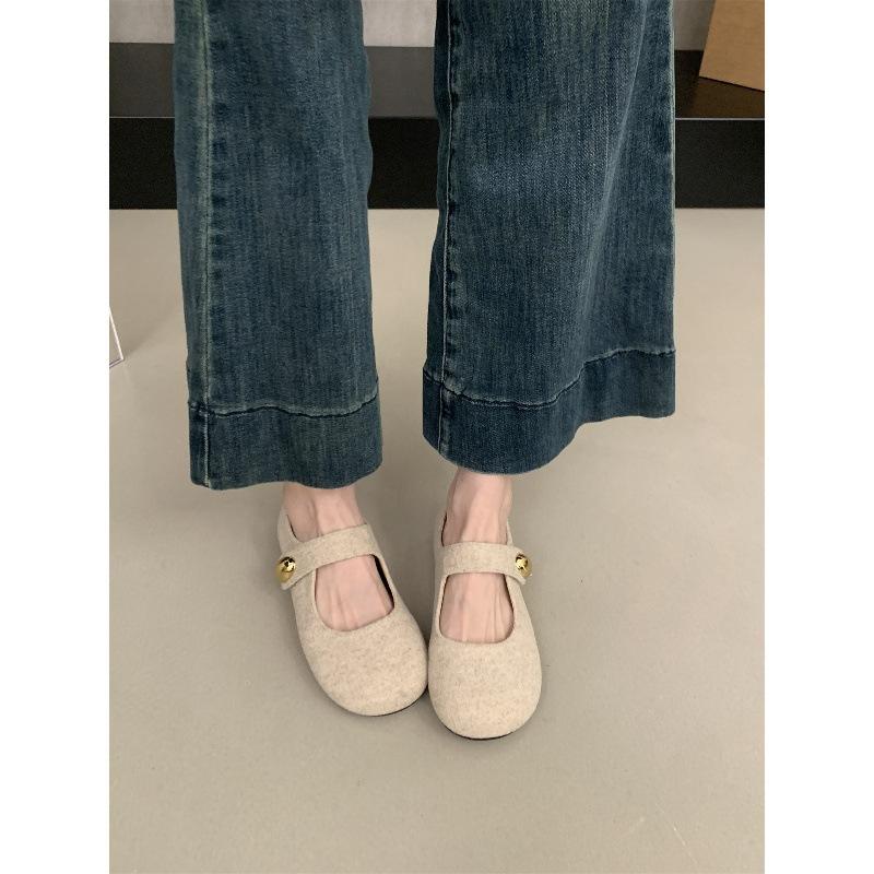 Graue Mary-Jane-Schuhe Herbst Wortriemen Einzelne Schuhe flach