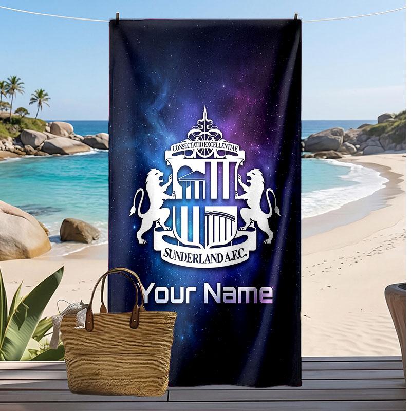Sunderland FC Personalized Printed Beach Towel Soccer Logo Support Custom Name Text Absorbent Towel For Sport Travel Special Gift