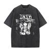 Japanese Anime Serial Experiments Lain Vintage Washed T Shirt Manga Iwakura Girl Sci Fi T-shirts Men 100% Cotton Casual T Shirt