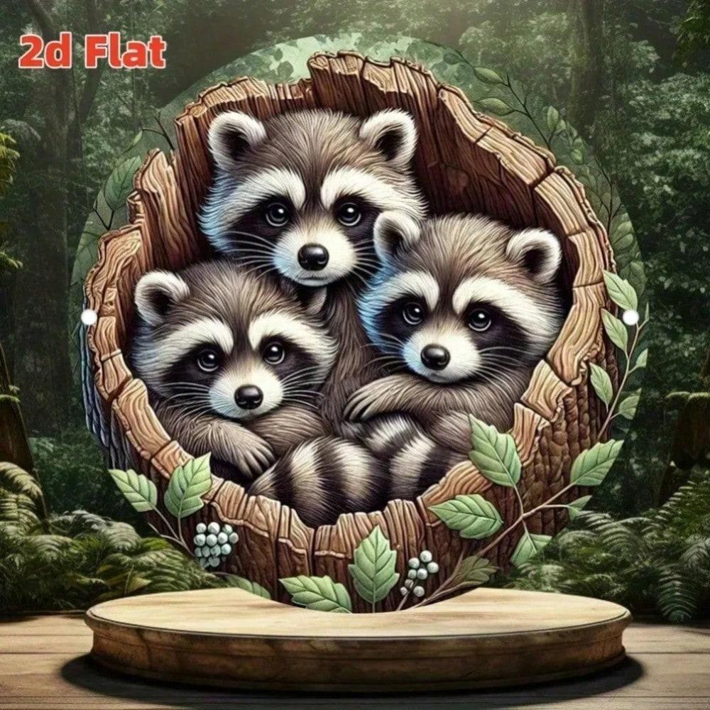 

Raccoon Tree Hole 2D Vintage Metal Wall Art Decor For Home Courtyard Cafe 20x20 разноцветный
