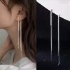 New Silver Color Long Tassel Drop Earrings for Women Style Back Hanging Earlines Shiny Zircon Fashion Earrings Wedding Jewelry