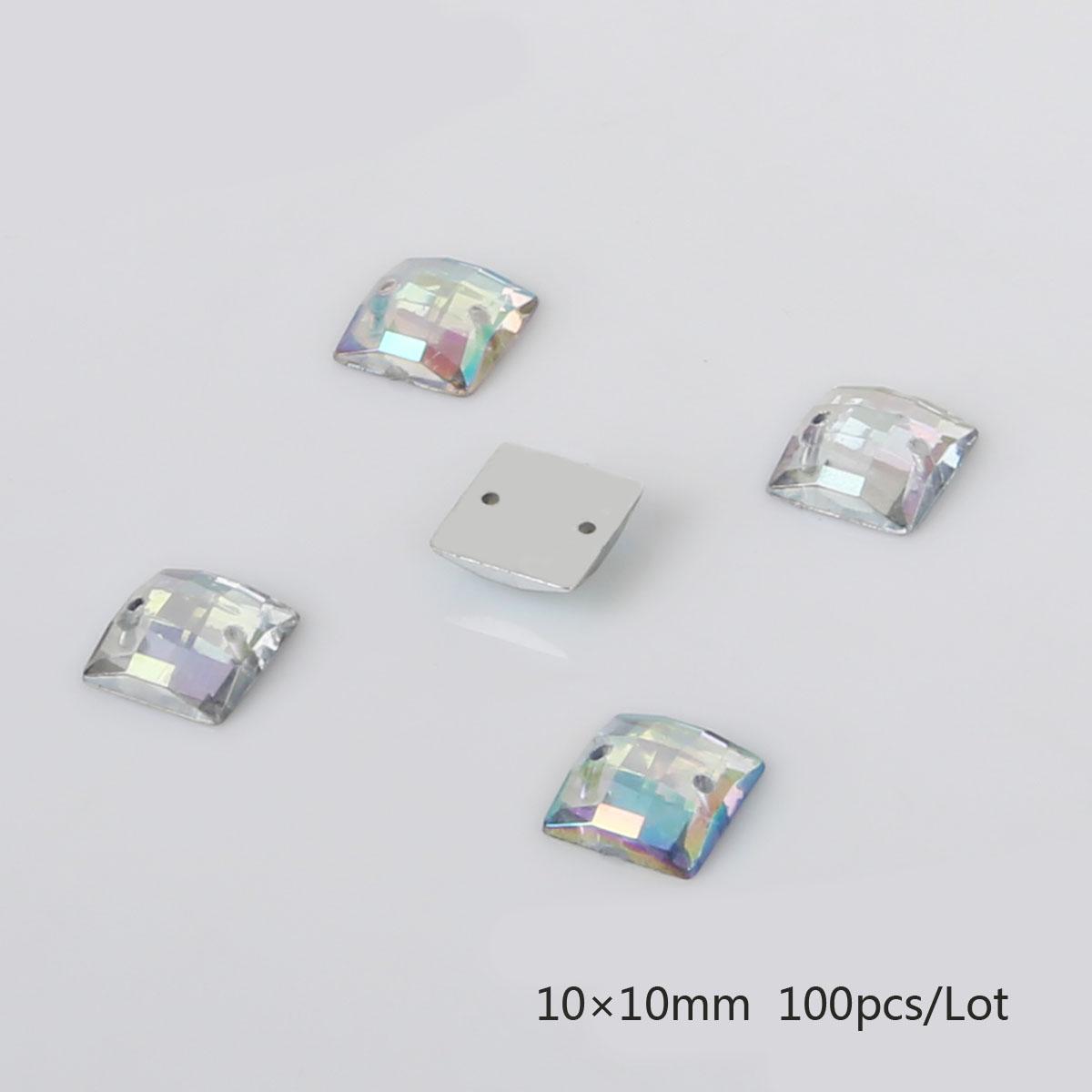 

50/100 шт., стразы с плоской обратной стороной, квадратные акриловые бусины, пришитые стразы, хрустальные камни для рукоделия, украшения для скрапбукинга 10x10mm 100pcs белый/разноцветный