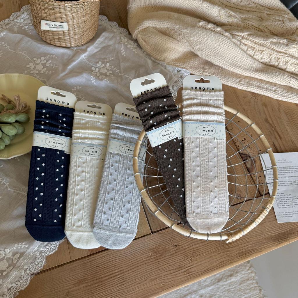Autumn Korean Texture Doudou Australian Cotton Socks Vintage Boneless Mid-Length Cotton Socks Girl