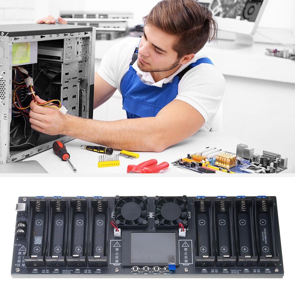 8-kanals litiumbatteritester egnet for 18650 med automatisk lading, utlading og kapasitet, måling av intern motstand