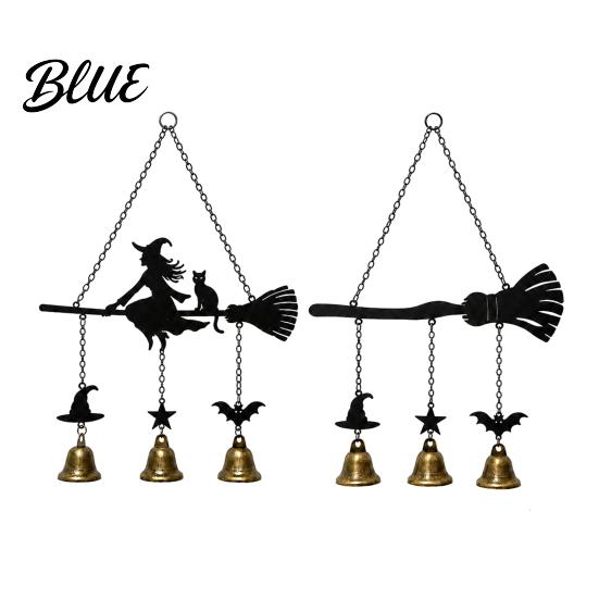 Holiday Party Supplies Halloween Witch Broom Wind Chime, Decorative Hanging Iron Chime Metal Bell for Indoor Outdoor Garden Patio Porch