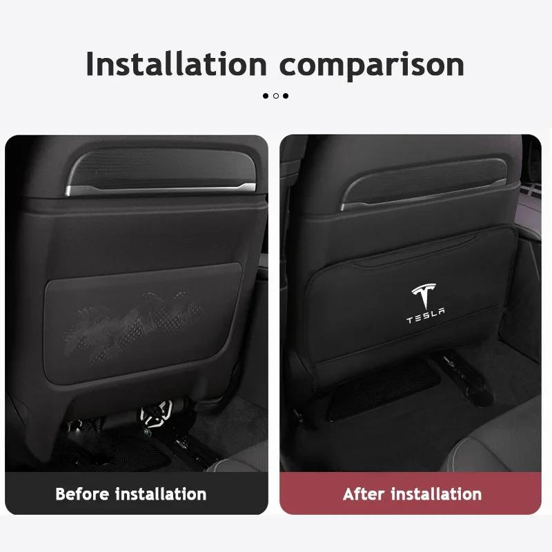 Car Sticker 2025 New Tesla 2Pc Leather Car Seat Back Kick Pad Leather Protector Car Upholstery Auto Accessories For Tesla Model