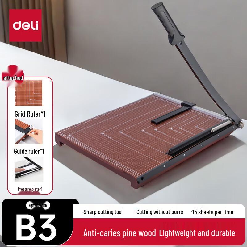 Deli 8001 Wooden Guillotine Paper Cutter