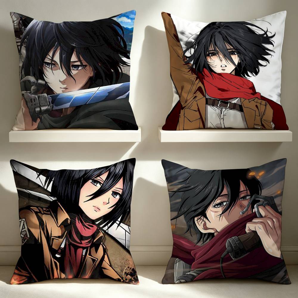 Mikasa Ackerman Attack on Titan Square Double-Sided Printed Pillow Case Sofa Cushion Cover Bedroom Bedside Decor