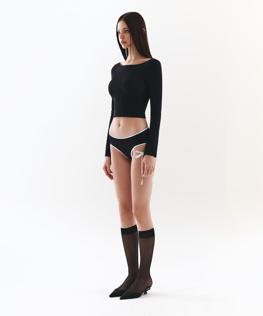 VINAJ One-Sided Ribbon Line Low Bikini Panties (Black)