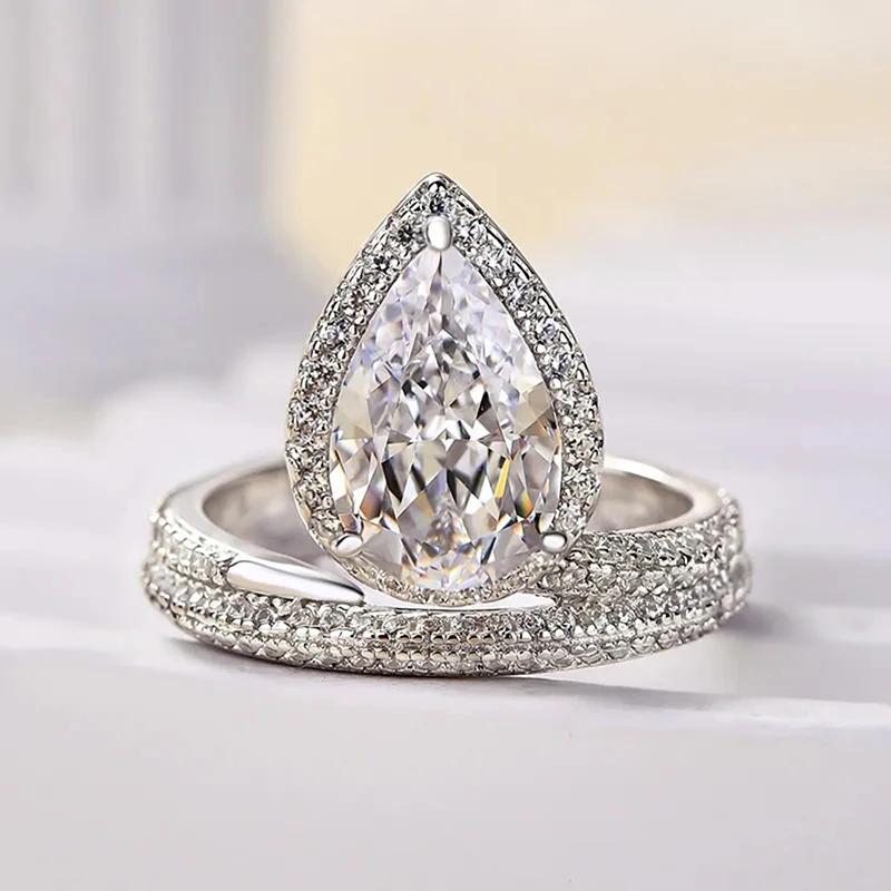 Trendy Luxury Pear Shaped Cubic Zircon Crystal Rings for Women Gorgeous Engagement Wedding Band Accessories Bling Jewelry