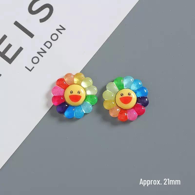 Sunflower Smiling Face Glossy Resin Cartoon Expression Sticker for DIY Crafts