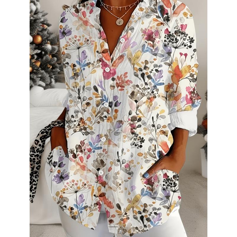 Fashion Women's Summer Shirt Top Elegant Long Sleeve Button Floral Print Shirt Sophisticated Casual Comfortable Women's Clothing