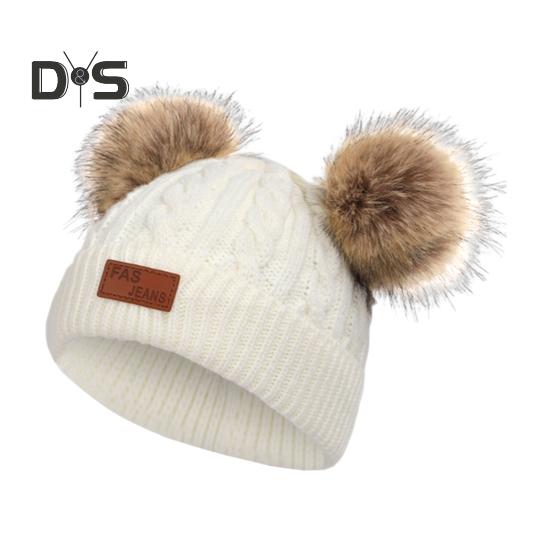 Kids Beanie Fall Winter Knitted Hat with 2 Pompom for Boys Girls 1-4 Years Old Warm Beanie Toddler Hat for Outdoor Activities