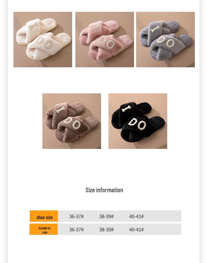 IDO Women's Furry Pearl Wedding Bachelorette Plush Slippers