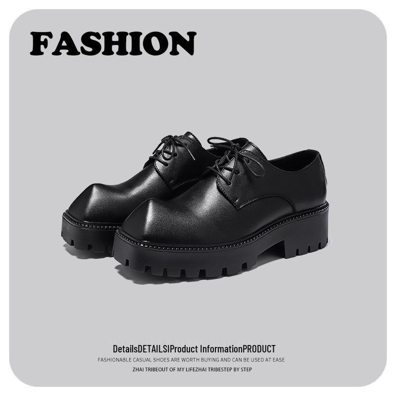

2024 Spring Korean Style Trendy Square-Toe Leather Platform Shoes for Youth 38 чорний