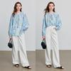 Chuyu Women's 2025 Spring Fresh Linen Blend Print Loose Blouse