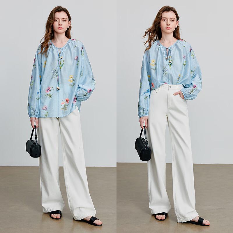 Chuyu Women's 2025 Spring Fresh Linen Blend Print Loose Blouse
