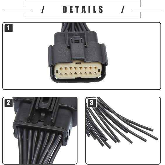 Motoforti Headlight Connector Pigtail, for Jeep Grand Cherokee 2014-2018, Plastic, Black, 2Pcs