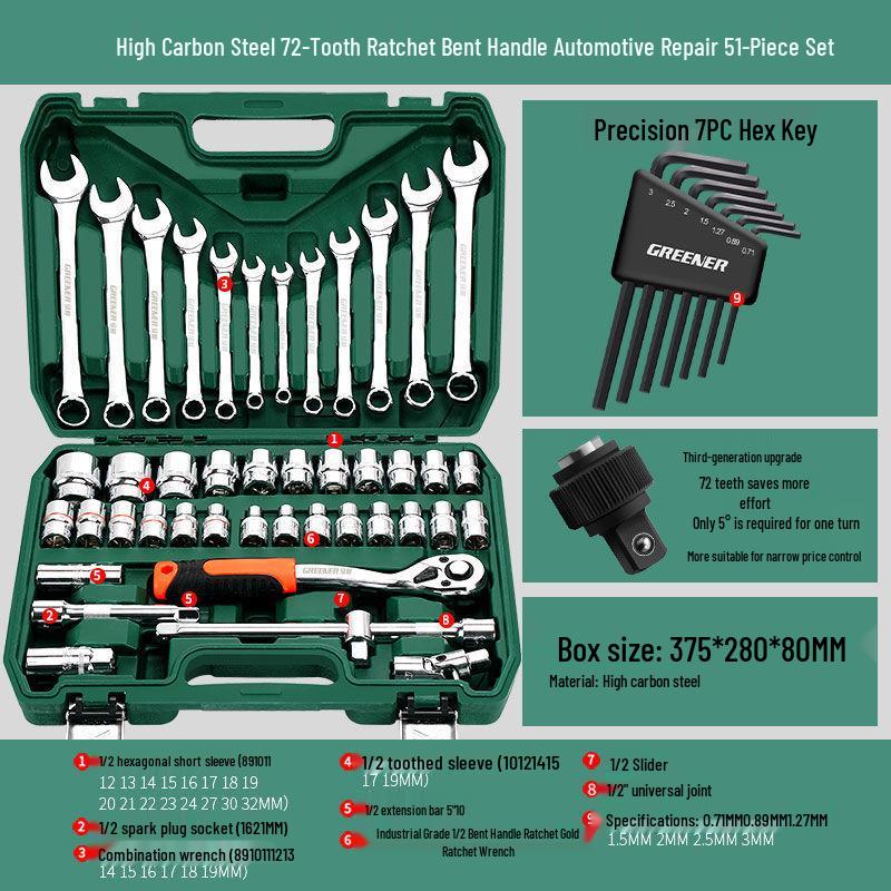 Multifunctional Automotive Ratchet Socket Wrench Tool Set