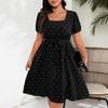 Vestito a trapezio con scollo quadrato e cinturino in vita, elegante, vintage, da donna, taglie forti
