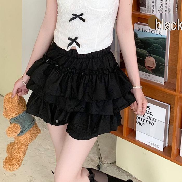 Solid Color Ruffled Anti-Exposure Fluffy Mini Skirt - Women's Summer Sweet & Spicy Style