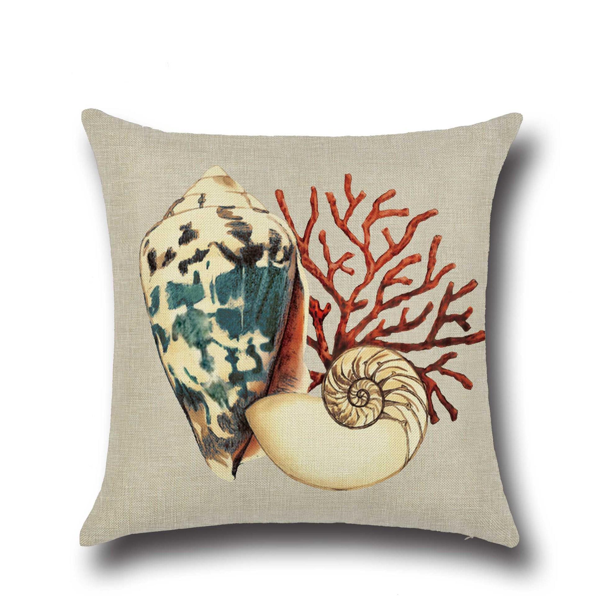 

Mediterranean Style Blue Marine Sailor Conch Octopus Pillowcase Linen Sofa Cushion Cover 45*45cm