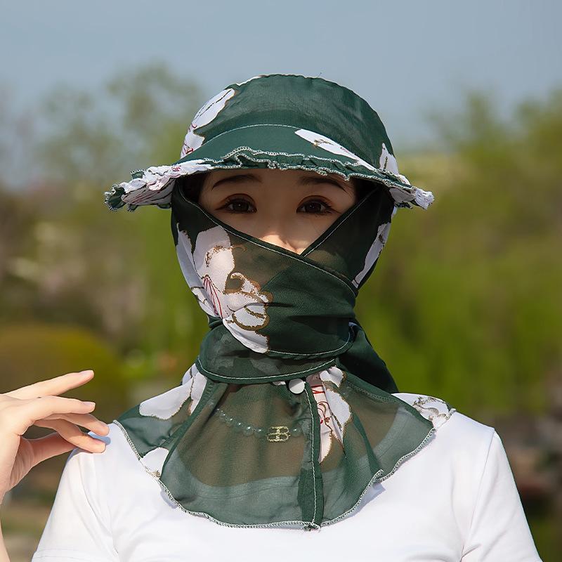 New Sunscreen Bucket Hat Flower Quick-Drying Sun Hat Wide Brim Panama Balaclava Hat For Camping Hiking