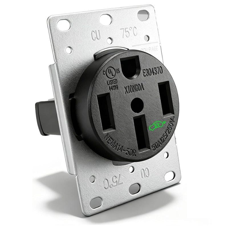 EV Outlet 50 Amp, NEMA 14-50R 3-Pole 4-Wire 125/250V Flush Receptacle, Heavy Duty EV Charging Receptacle