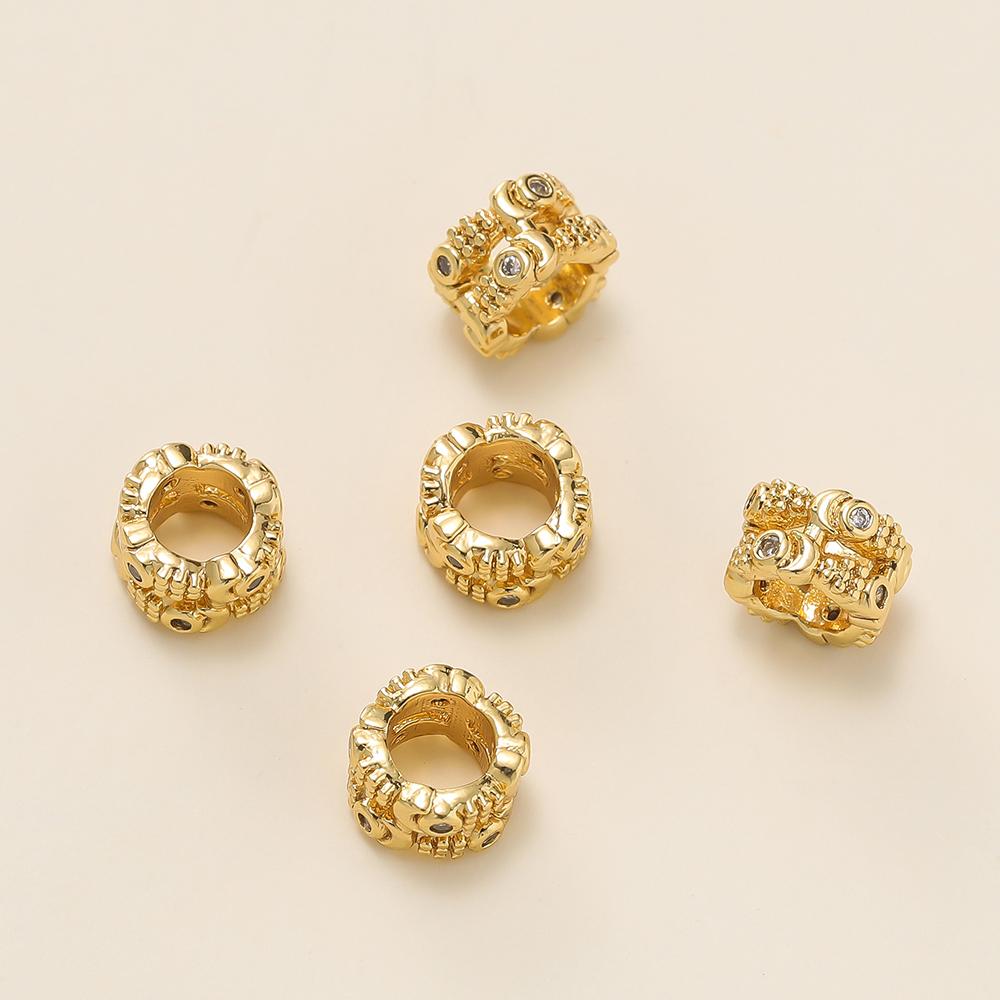 2Pcs/Pack 14/18k Gold Color Plated Big Hole Round Spacer Beads With Zircon for DIY Jewelry Bracelet Necklace Making Accessories