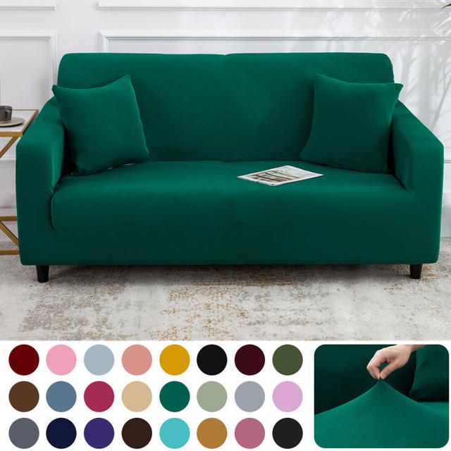 Solid Color Sofa Cover Stretch Milk Silk Fabric Couch Covers For Living Room Sectional Corner Sofa Slipcovers Chair Protector