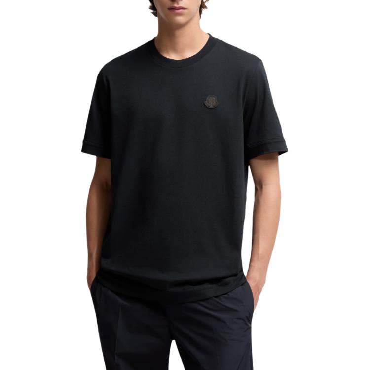 Moncler Logo Patch Cotton Round Neck Loose T-Shirt Men Tops Navy-Blue K2-091-8C00037-8390T-778