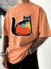 We Are One Cartoon Cats Printing Washed TShirt Men Cotton Summer T Shirts Crewneck Breathable Clothes Loose Man Short Sleeves