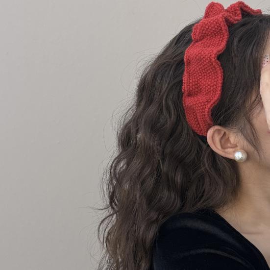 Hair Hoop Non-Pressing Design Soft Knit Headband Wide Pleated High Hair Accessory Crown Autumn Winter