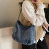 Vintage drawstring denim bucket bag women's shoulder messenger bag