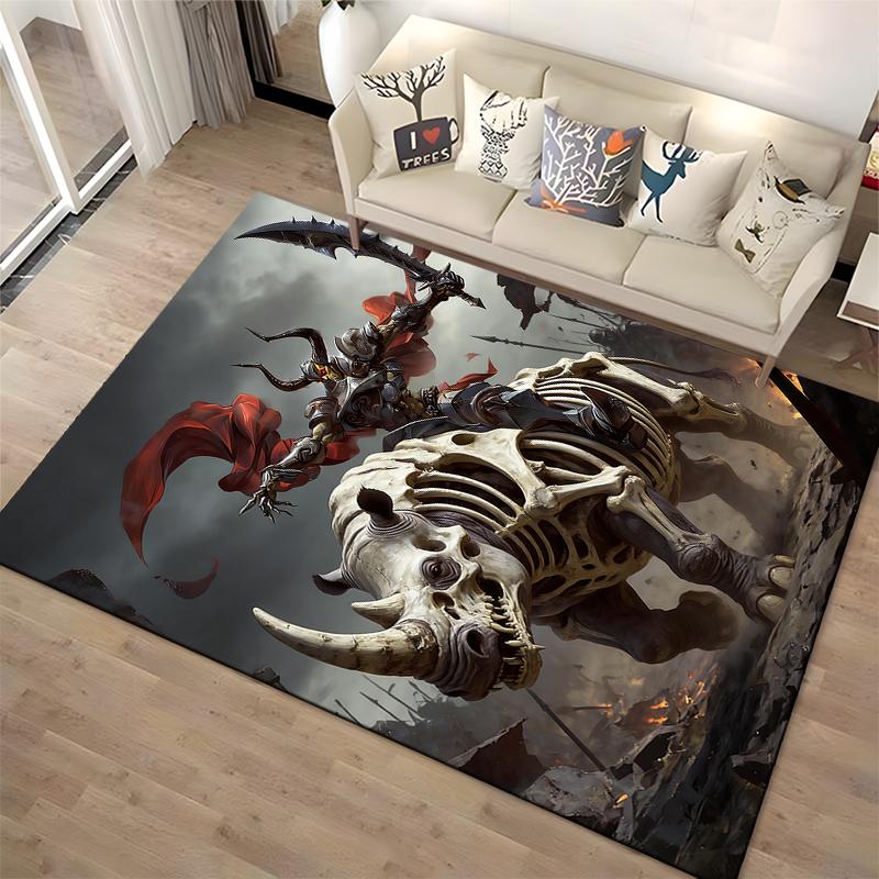 "Skeleton Rhino Warrior with Rider and Red Cloak Fantasy Carpet" Suitable for use as an anti-slip for living room bedroom sofas