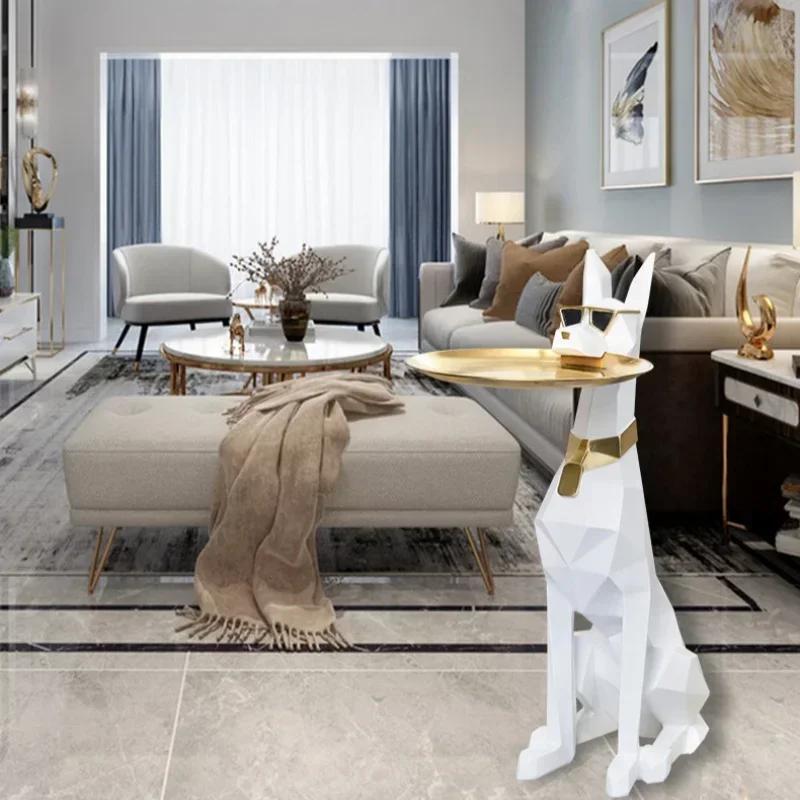 Chic Doberman Figurine Large Interior Side Table Puppy Sculpture Doorway Key Wallet Jewelry Storage Tray Living Room Decoration