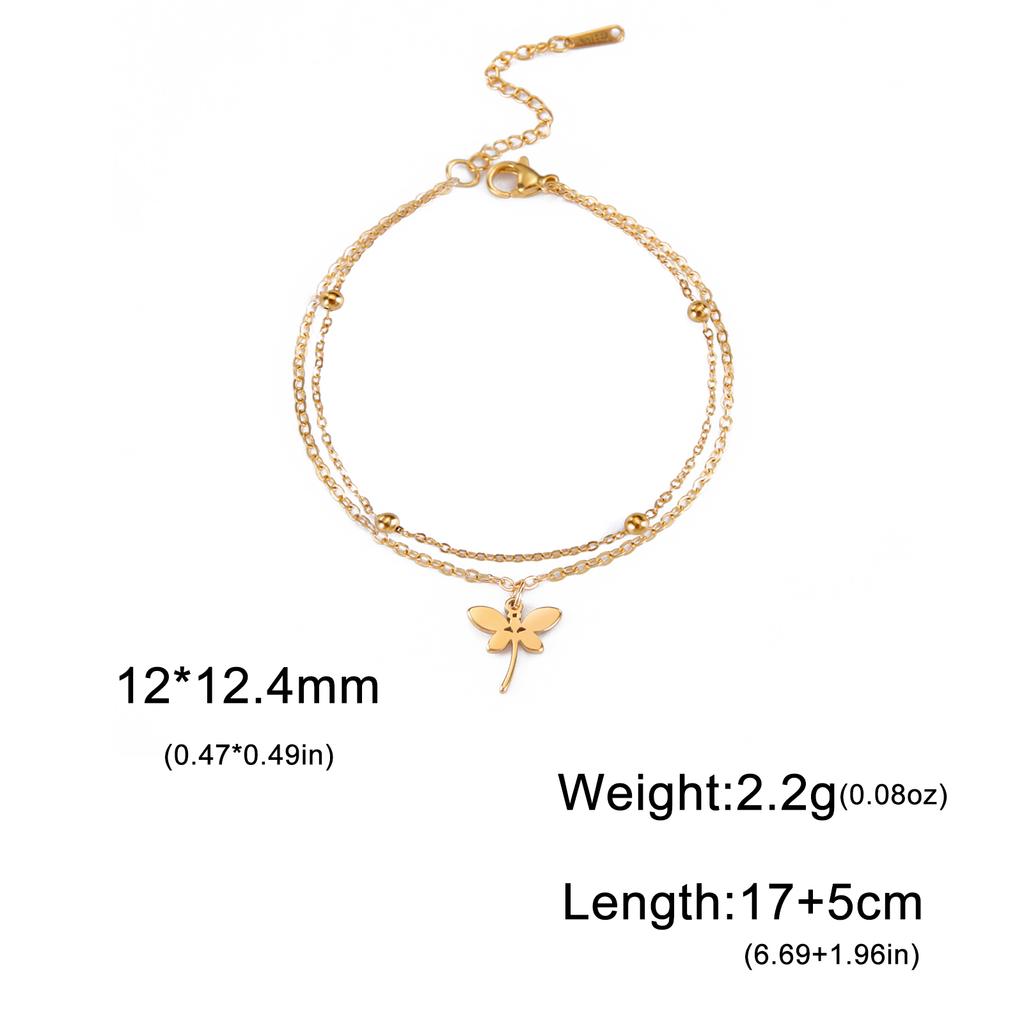 Charm Animal Dragonfly Pendant Double Layer Bracelet for Woman Wedding Stainless Steel Bracelets Engagement Fashion Jewelry