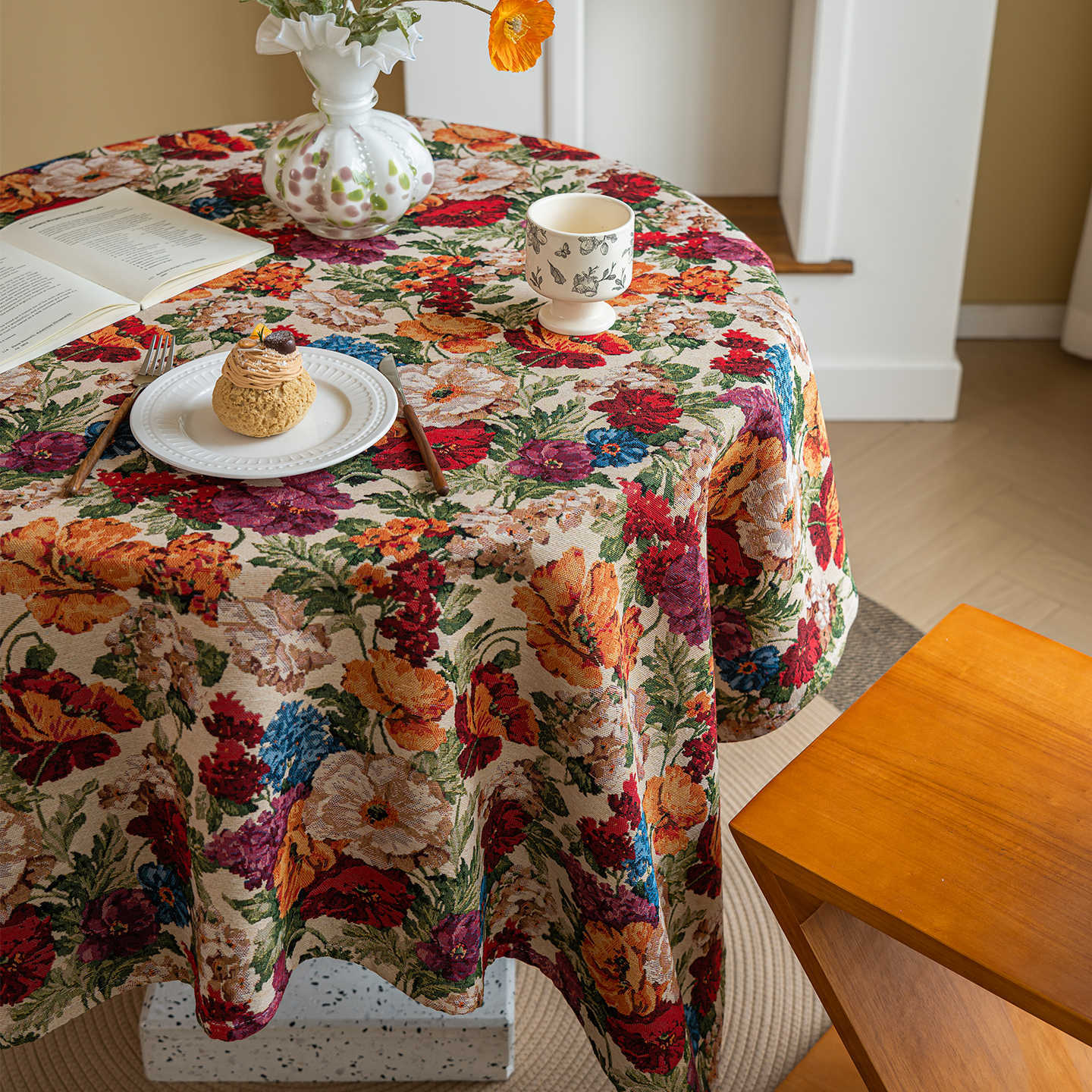 Ючжоу Скатерть Сельская Пасторальная Цветочная и Птичья Жаккардовая Скатерть для Обеденного Стола Чехол для Кофейного Столика Высококлассная Прямоугольная Скатерть 60*60cm
