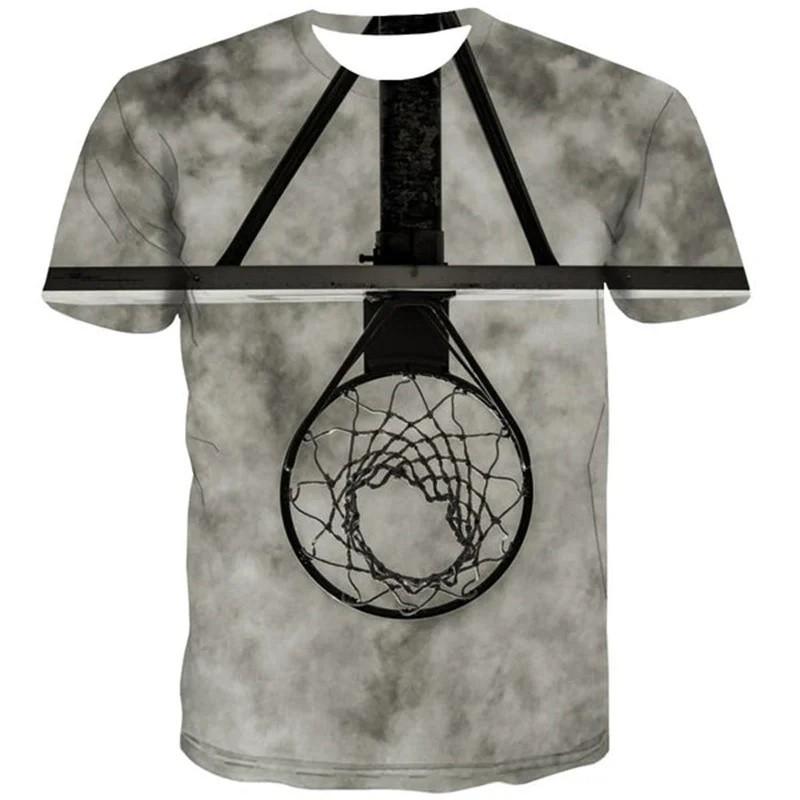 Basketball‑Hoop 3D Print T‑shirt Kids Round Neck Short Sleeve Loose Fit Sports Play Daily Outdoor Top