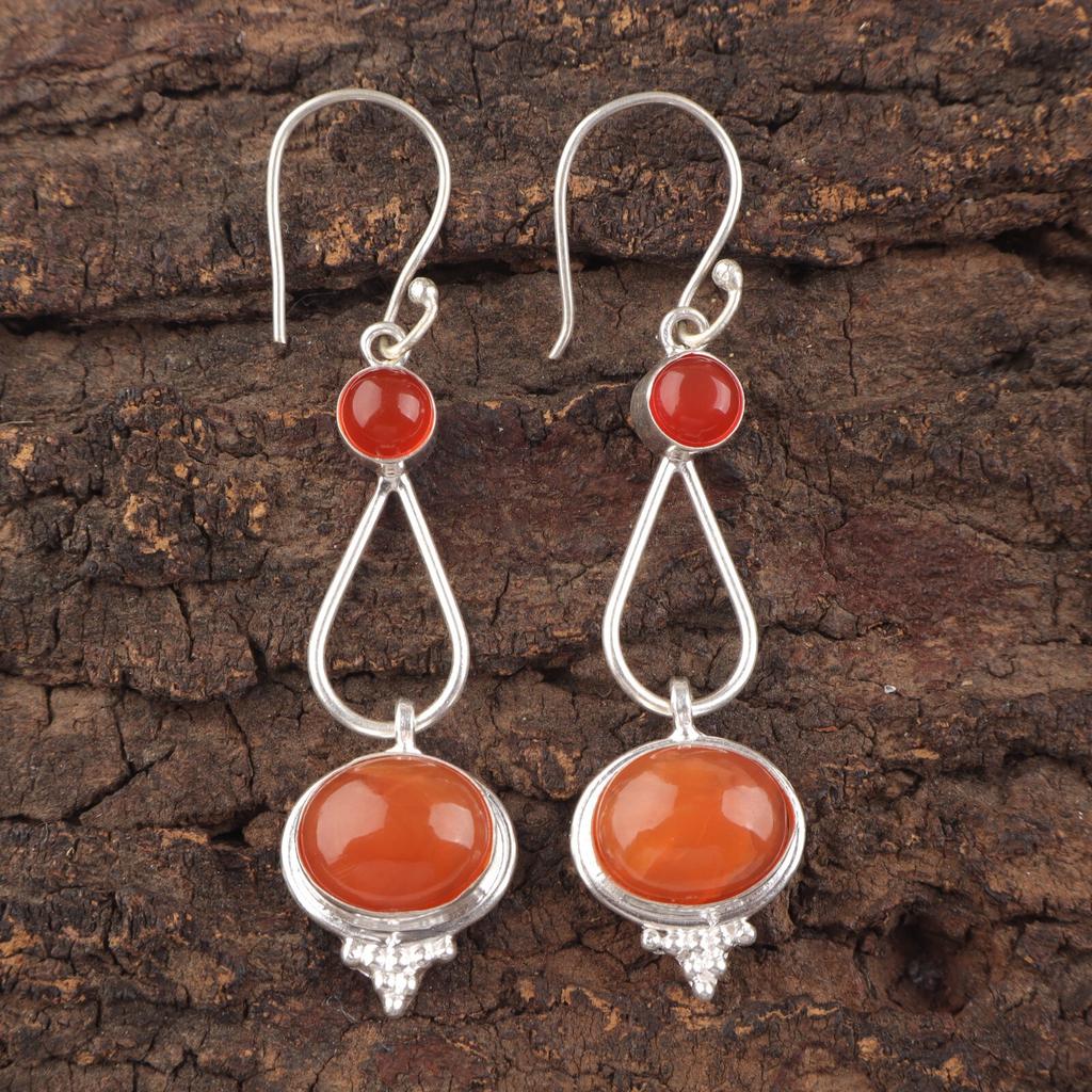 Natural Carnelian Gemstone Handmade 925 Sterling Silver Jewelry Earrings 2.50" EE-132-20