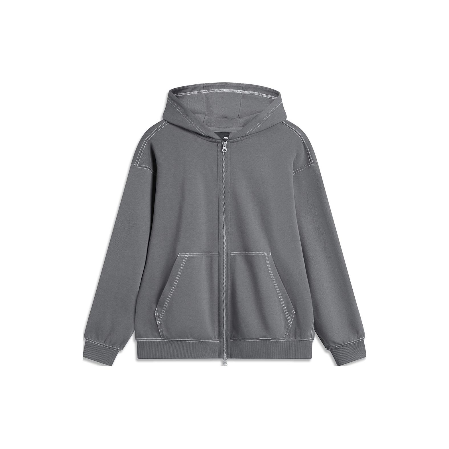Li-Ning Men s Classic Logo Loose Hooded Sweatshirt Gray AWDU807-2 L