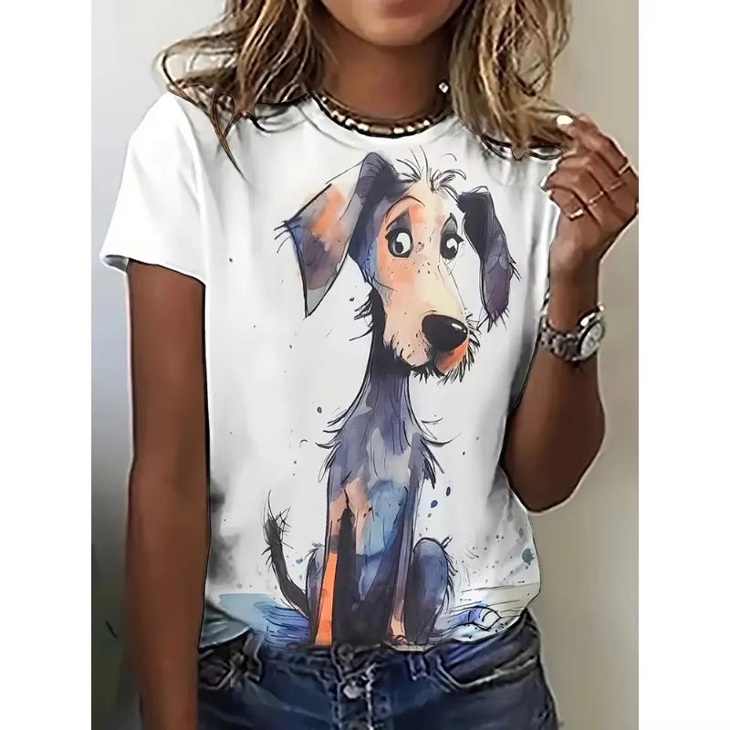 Fun animal pattern 3D printed women's T-shirt casual short sleeved