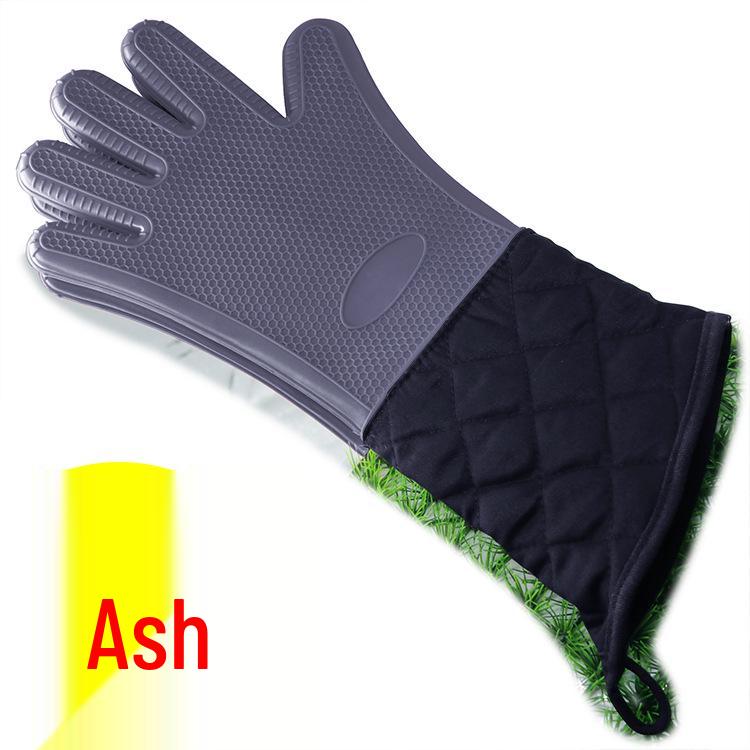 Nine Likes Double-Layer Honeycomb Silicone Oven Gloves: Heat-Resistant, Thickened, and Five-Finger Design for Household Use. 45cm (Total Length) серый